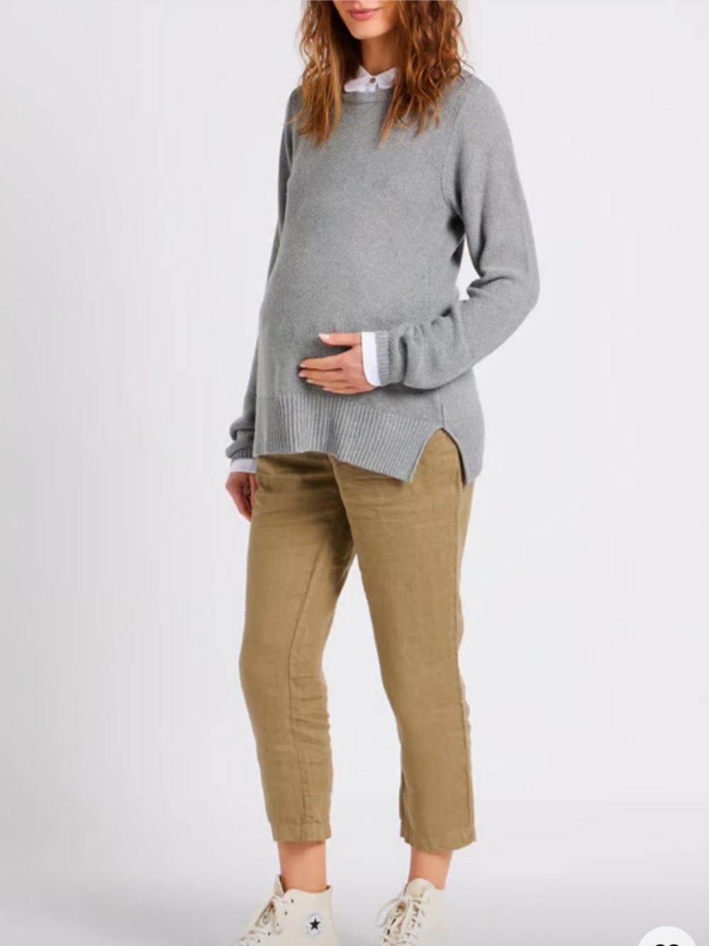 Seraphine Maternity sweater gray white layered Peter Pan collar small